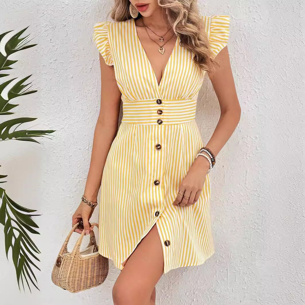 Women's Shirt Dresses With Elegant Splicing Stripe Printing