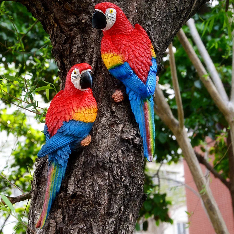 Resin Parrot Statue Wall Mounted DIY Outdoor Garden Ornament