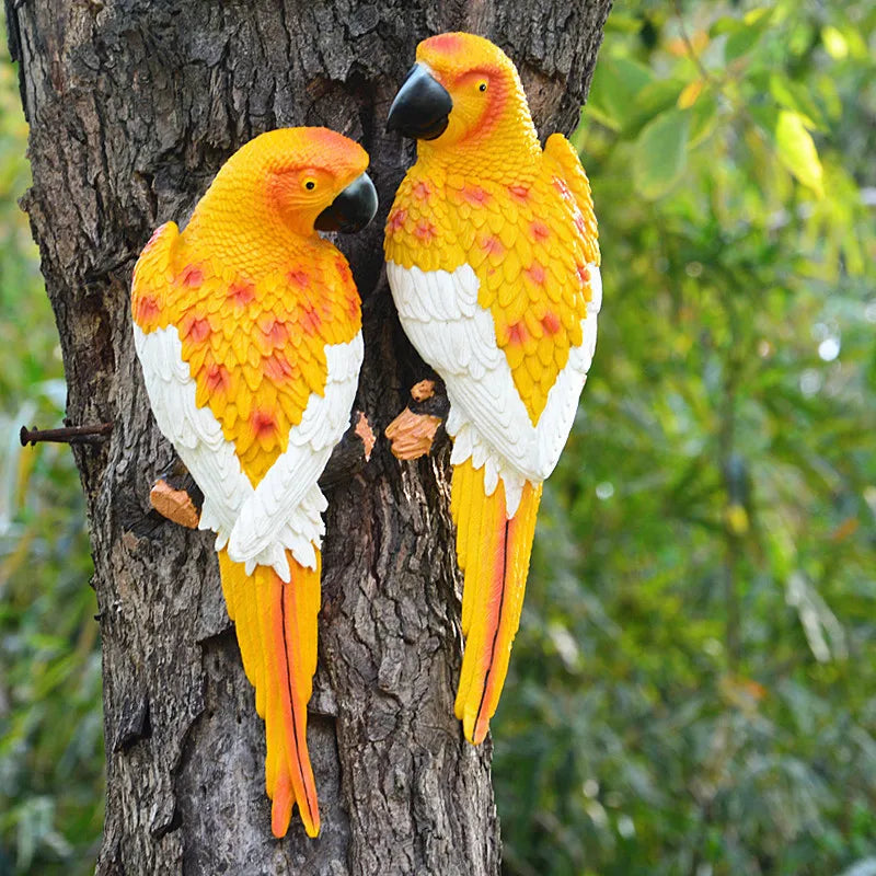 Resin Parrot Statue Wall Mounted DIY Outdoor Garden Ornament