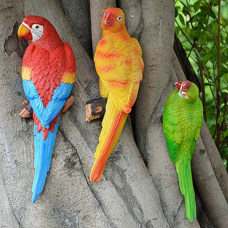 Resin Parrot Statue Wall Mounted DIY Outdoor Garden Ornament