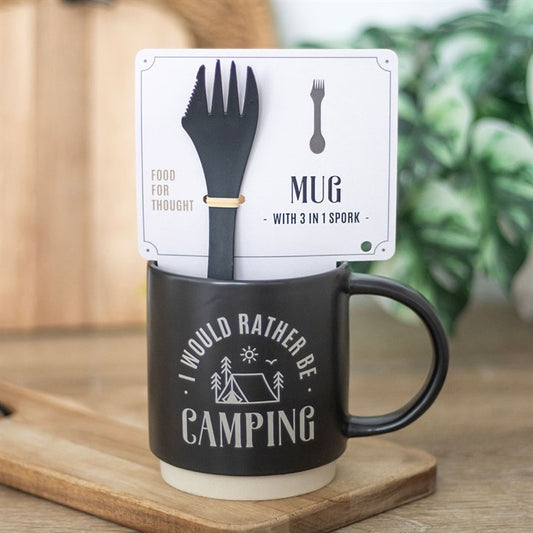 I Would Rather Be Camping Mug with 3-in-1 Spork