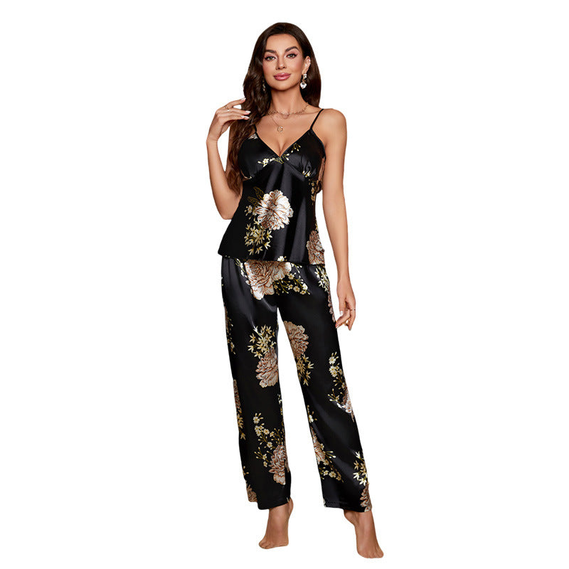 Pajamas Simple Camisole Trousers Pajamas Suit Artificial Silk Comfortable Homewear