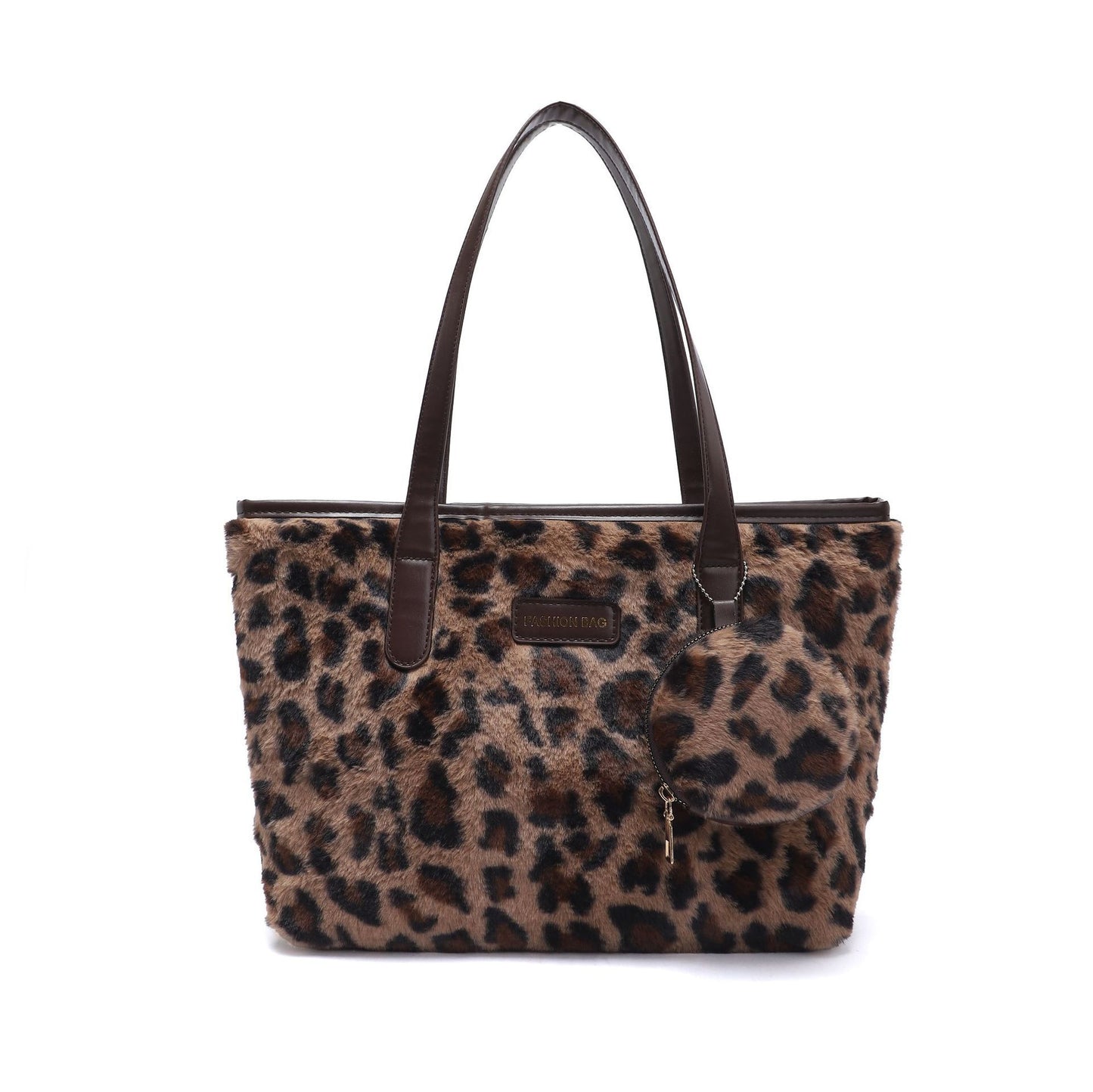 Fashionable Furry Style Leopard Print Handbag