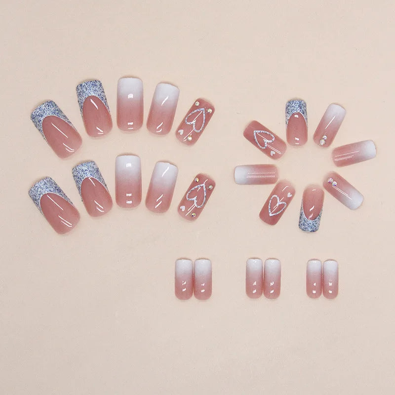 24 PCs Short French Gradient Love Nails with 1 Jelly Gel and 1 Nail File 24 PCs Short French Gradient Love Nails with 1 Jelly Ge