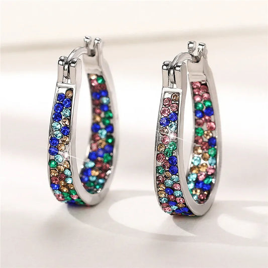 Colorful CZ Hoop Earrings