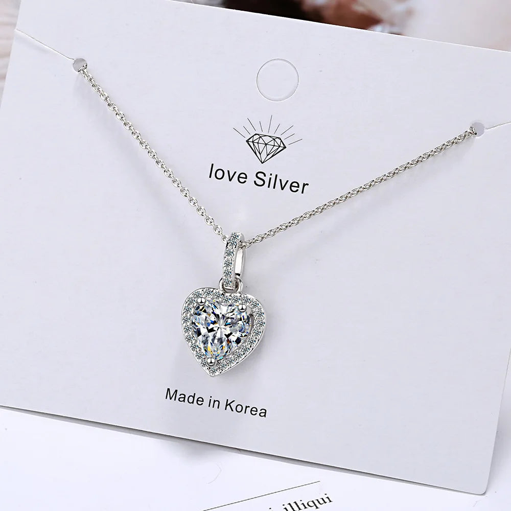 925 Sterling Silver Zircon Heart Pendant Necklace