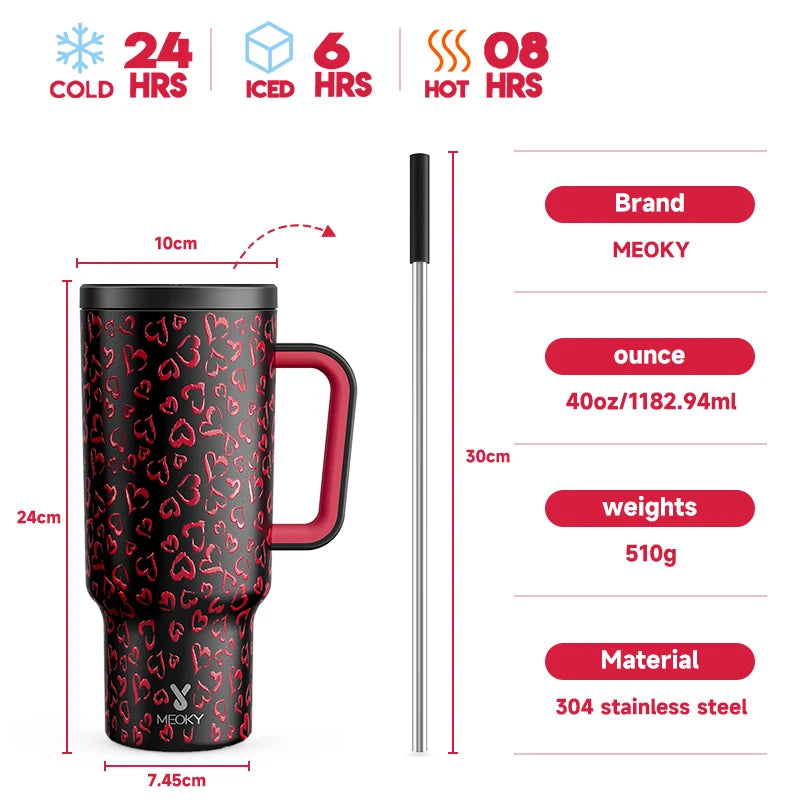 40oz Cup Tumbler with Handle Straw Stainless Steel