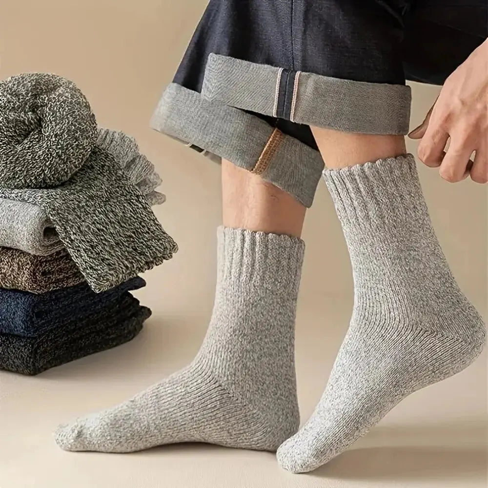 5/10 Pairs Men Retro Solid Color Casual Wool Socks