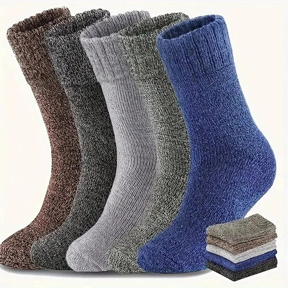 5/10 Pairs Men Retro Solid Color Casual Wool Socks