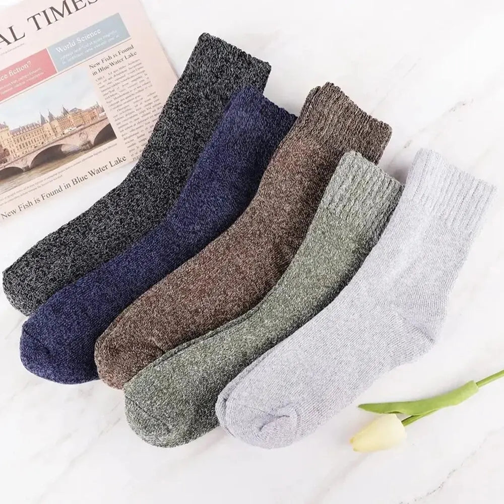 5/10 Pairs Men Retro Solid Color Casual Wool Socks