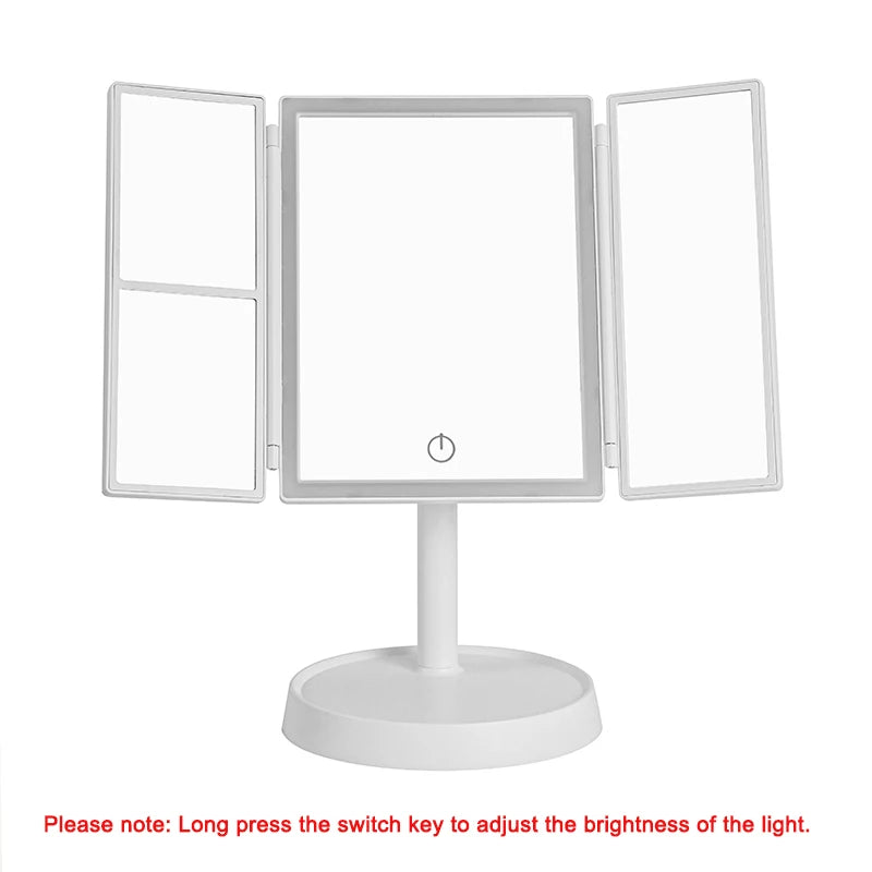 Foldable Makeup Mirror with LED Light 3 Tone Lights Desktop