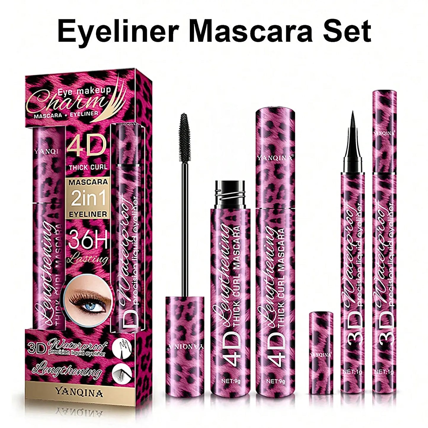 YANQINA Liquid Eyeliner Pencil 4D Waterproof Mascara Set Cosmetics Eye Liner Thick Curling Mascara Eyebrow Pencil Eyes Makeup