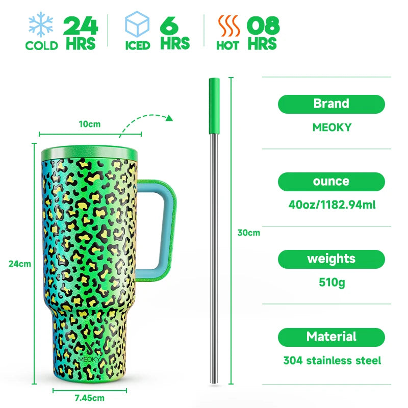 40oz Cup Tumbler with Handle Straw Stainless Steel