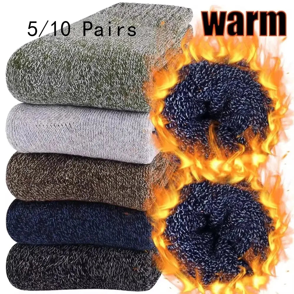 5/10 Pairs Men Retro Solid Color Casual Wool Socks