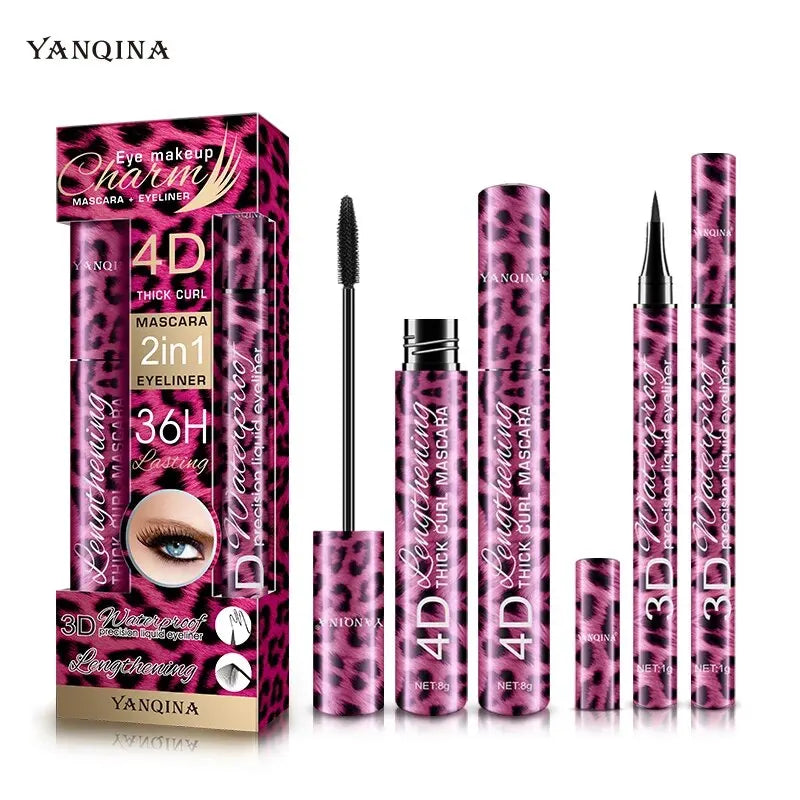 YANQINA Liquid Eyeliner Pencil 4D Waterproof Mascara Set Cosmetics Eye Liner Thick Curling Mascara Eyebrow Pencil Eyes Makeup