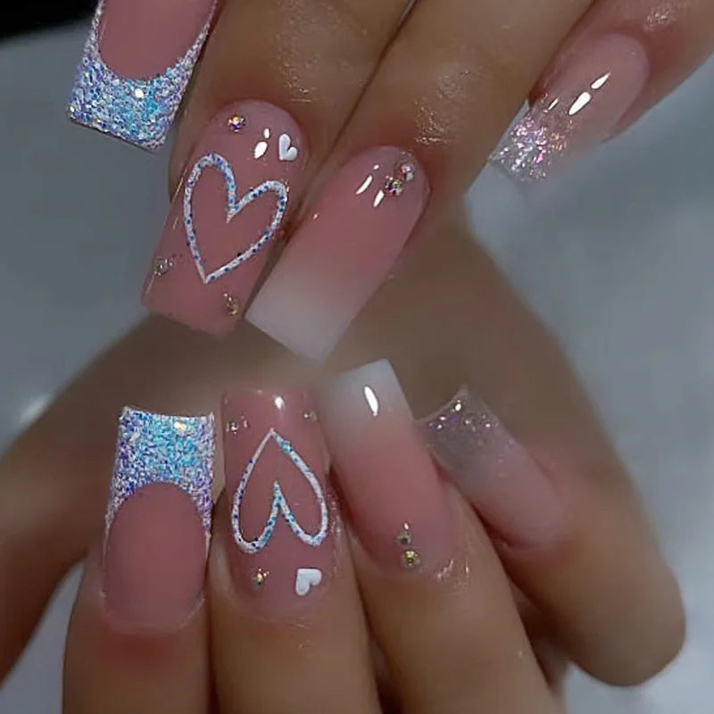 24 PCs Short French Gradient Love Nails with 1 Jelly Gel and 1 Nail File 24 PCs Short French Gradient Love Nails with 1 Jelly Ge