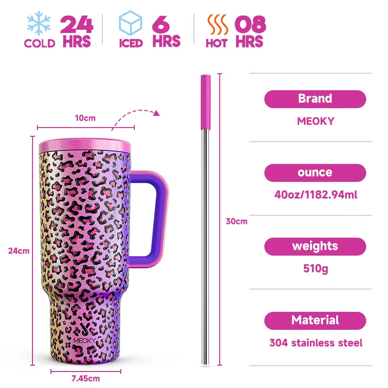 40oz Cup Tumbler with Handle Straw Stainless Steel