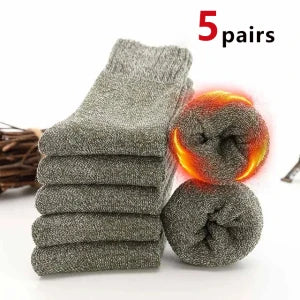 5/10 Pairs Men Retro Solid Color Casual Wool Socks