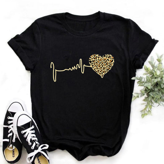 Leopard Heartbeat Short Sleeve Top