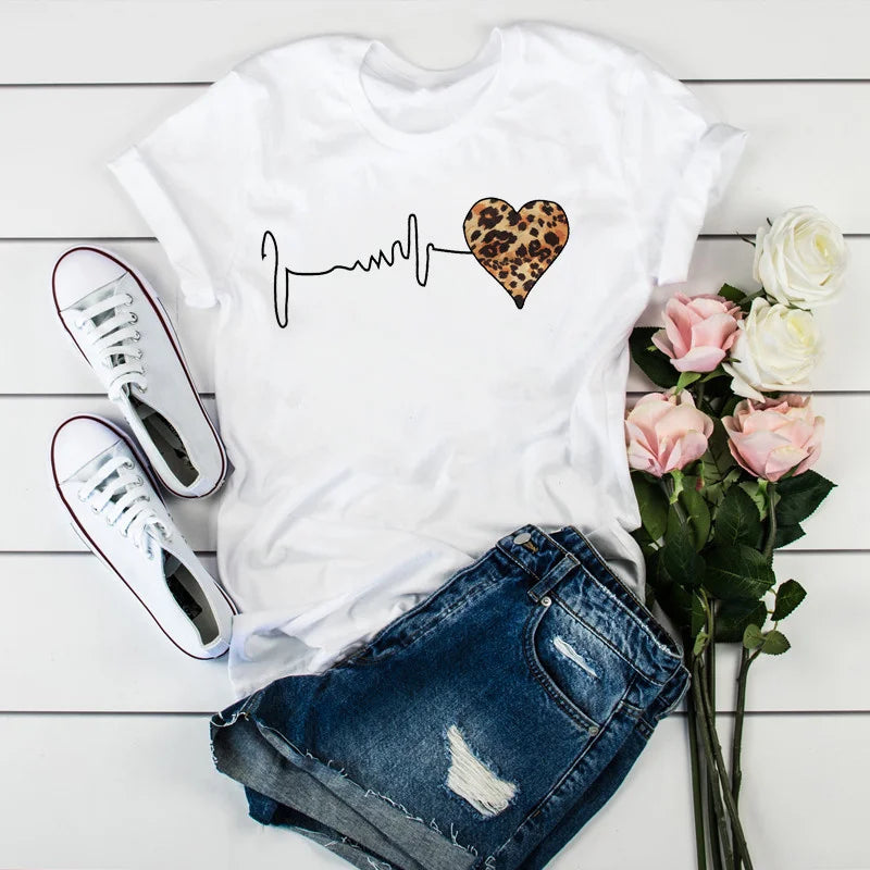 Leopard Heartbeat Short Sleeve Top