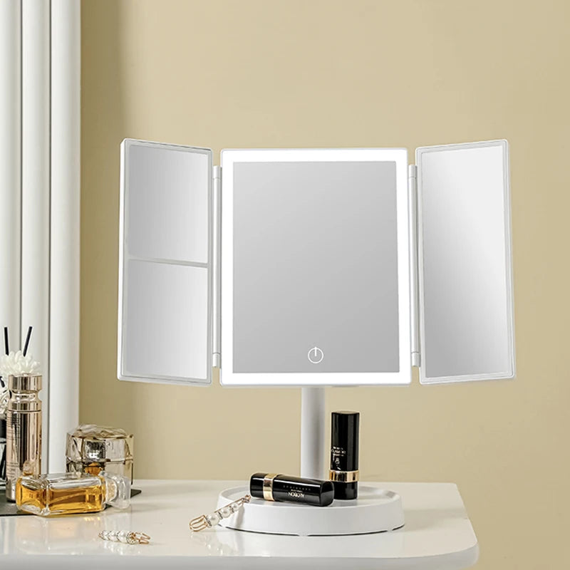 Foldable Makeup Mirror with LED Light 3 Tone Lights Desktop