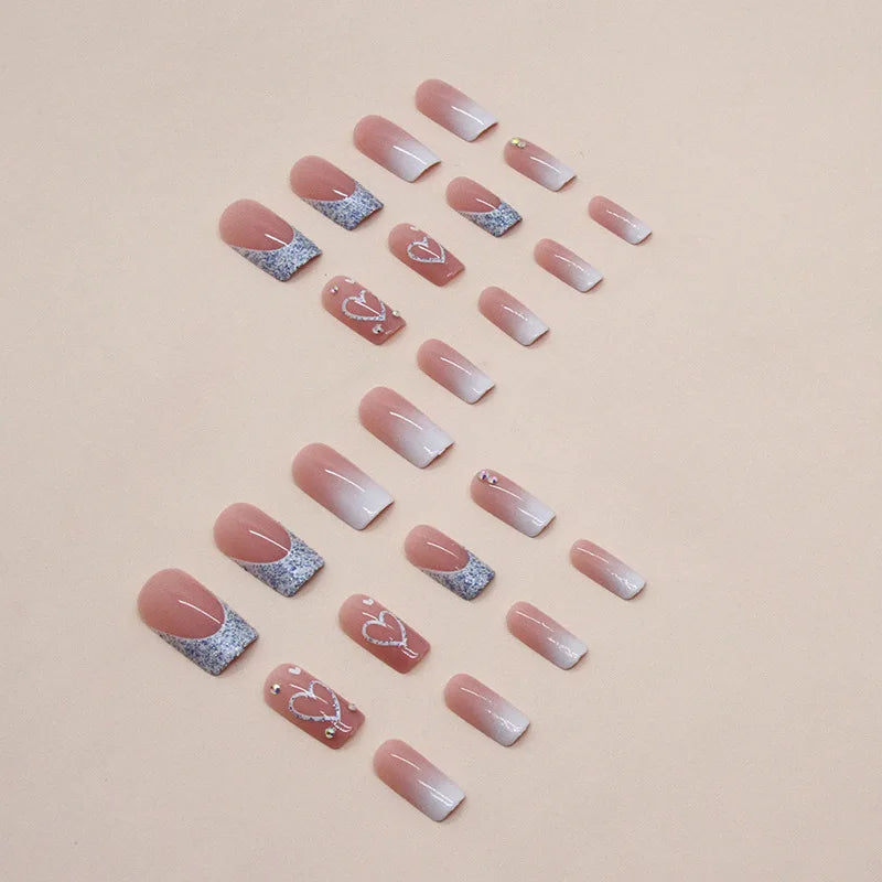 24 PCs Short French Gradient Love Nails with 1 Jelly Gel and 1 Nail File 24 PCs Short French Gradient Love Nails with 1 Jelly Ge