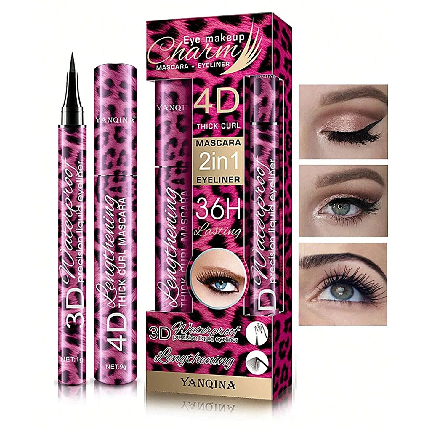 YANQINA Liquid Eyeliner Pencil 4D Waterproof Mascara Set Cosmetics Eye Liner Thick Curling Mascara Eyebrow Pencil Eyes Makeup