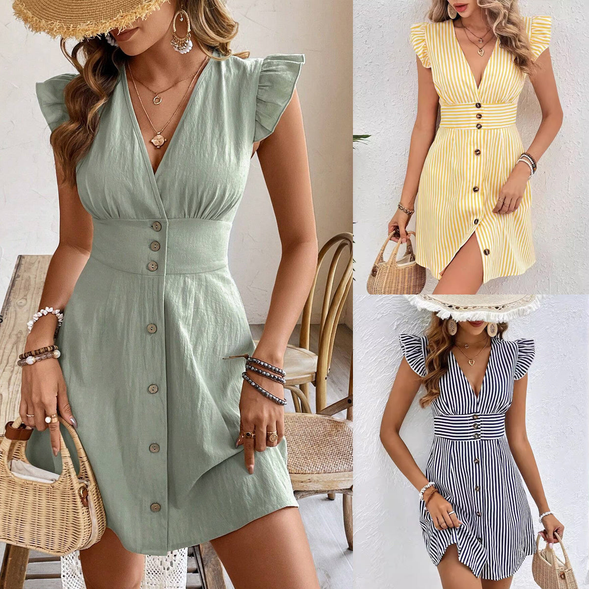 Women's Shirt Dresses With Elegant Splicing Stripe Printing